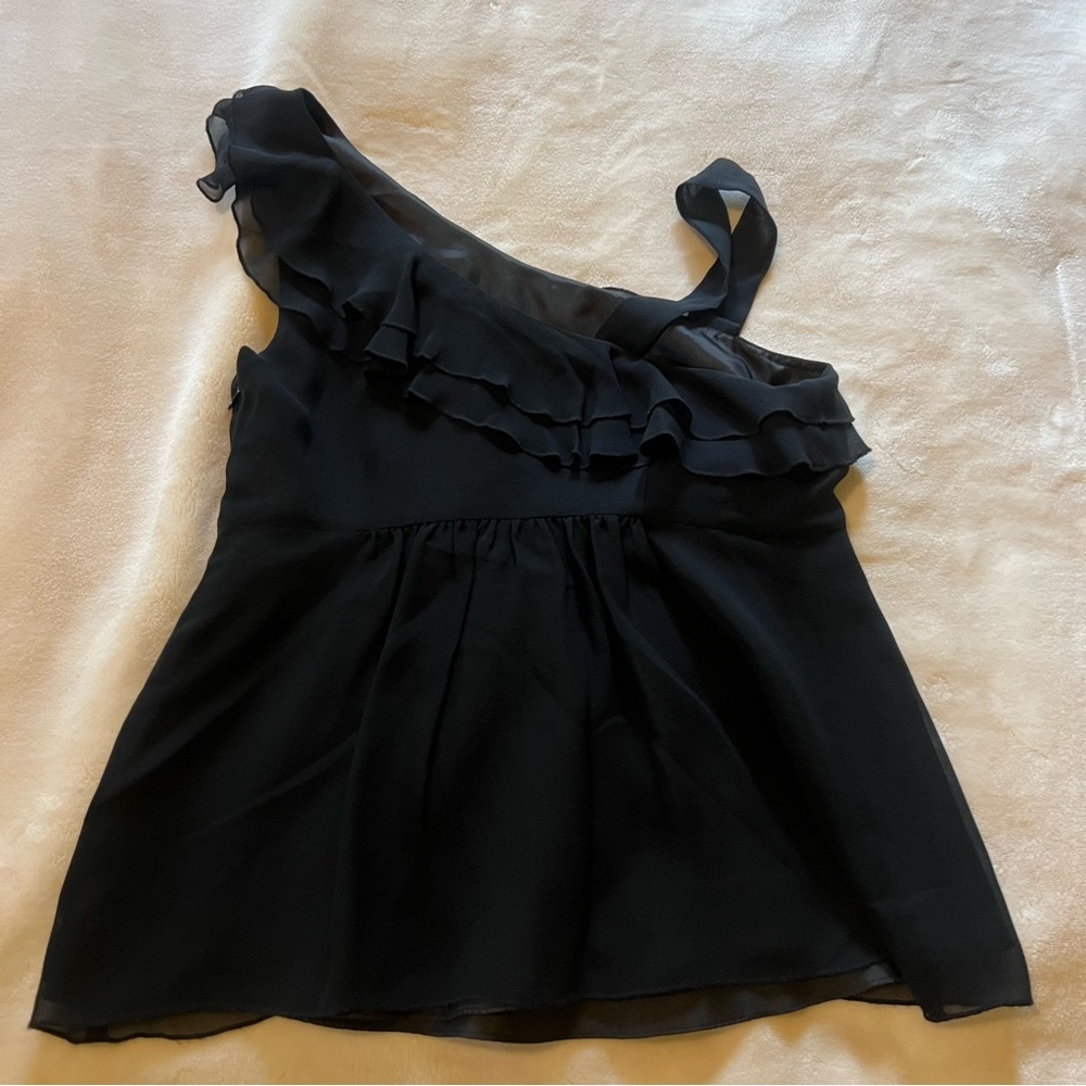A/X Armani Exchange Black Ruffled One-Shoulder Tank Top